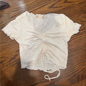 Altar'd State Cream Ruched Tie Front Blouse